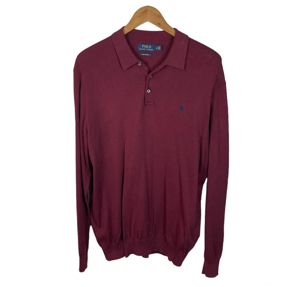 LS238 Men’s Polo Ralph Lauren Designer Pima Cotton Long Sleeve Polo Shirt L